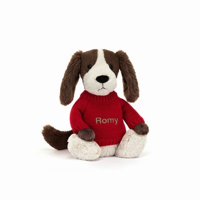 Jellycat Bashful Fudge Puppy with Red Jumper New Zealand | TVZBG5108